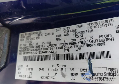 2014 Ford Escape Se из США, поврежденный, VIN 1FMCU9G91EUA06332